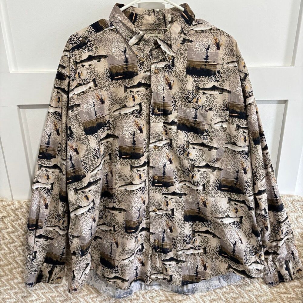 MunsingWear Men’s Button Down Long Sleeve Shirt Fly Fishing Size 2X